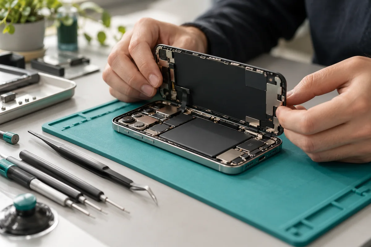 Intervento illustrativo di riparazione di uno smartphone